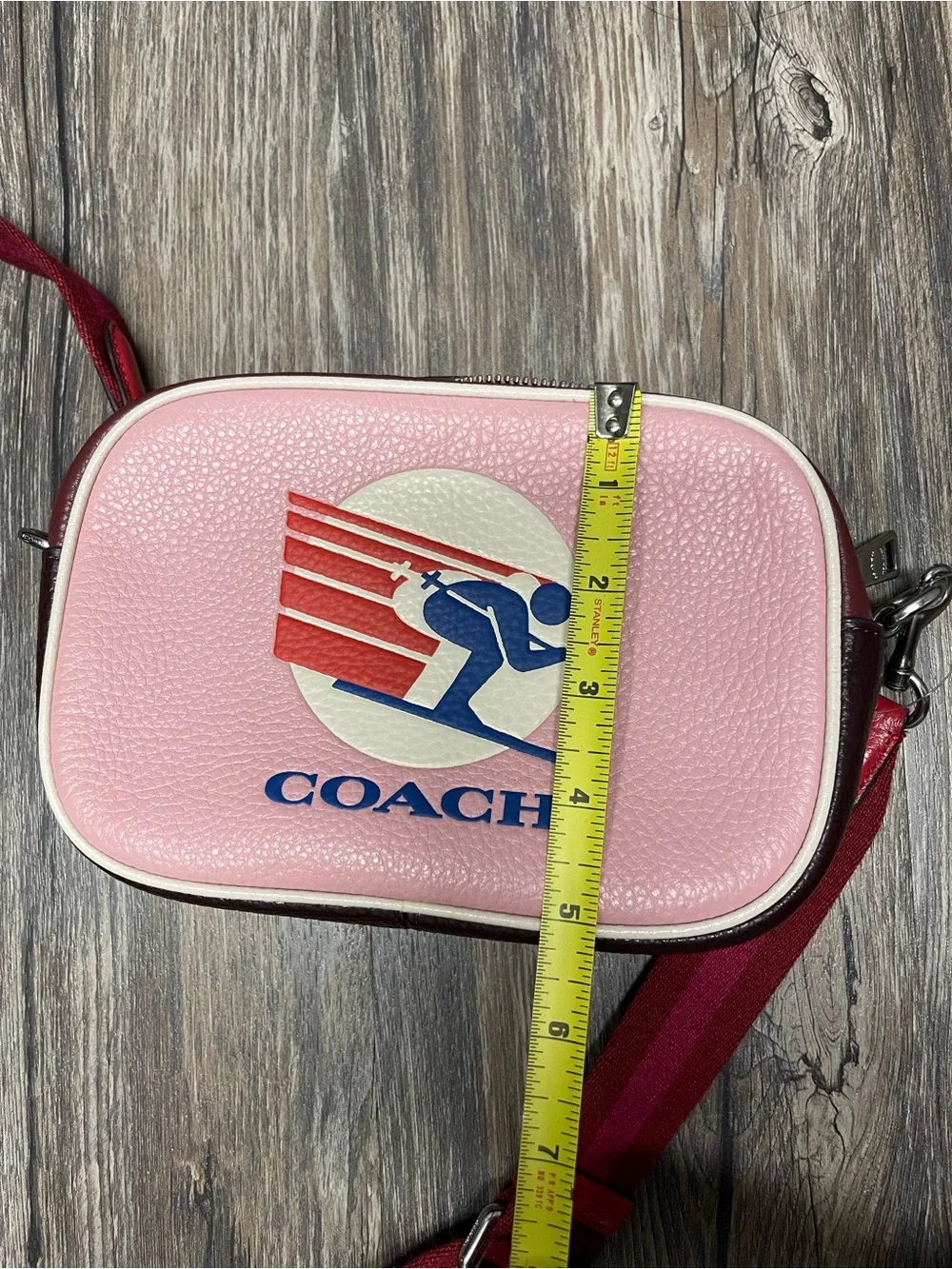 Coach Mini Jamie Camera Bag with Ski Speed Graphic in Powder Pink Wine Multi